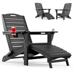 Ciokea Folding Adirondack Chair with Ottoman & Cup Holders