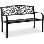 Steel Floral Design Outdoor Patio Bench - Black
