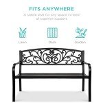 Steel Floral Design Outdoor Patio Bench - Black