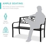 Steel Floral Design Outdoor Patio Bench - Black