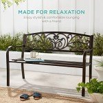 Steel Floral Design Outdoor Patio Bench - Black