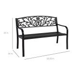 Steel Floral Design Outdoor Patio Bench - Black