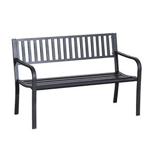 50" Metal Outdoor Garden Bench, Slatted Seat