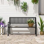 50" Metal Outdoor Garden Bench, Slatted Seat