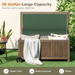 56 Gallon Wooden Patio Storage Bench with Wheels