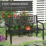 50" Metal Outdoor Garden Bench, Slatted Seat