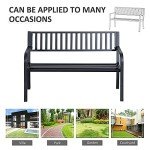 50" Metal Outdoor Garden Bench, Slatted Seat