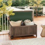56 Gallon Wooden Patio Storage Bench with Wheels