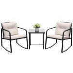 Beige 3-Piece Wicker Rocking Bistro Set