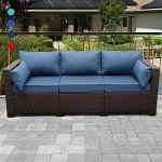 Blue Rattan 3-Seat Patio Wicker Sofa Set