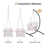 Goutime Macrame Hanging Swing Chair with Cushion