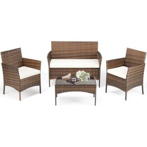 DUMOS 4-Piece Outdoor Wicker Patio Furniture Set
