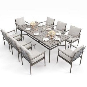 HAPPATIO 9-Piece Outdoor Dining Set with Cushions