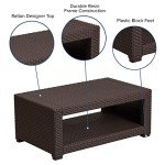 Chocolate Brown Faux Rattan Patio Coffee Table