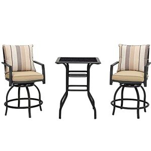 Beige 3-Piece Patio Bistro Set with Swivel Chairs