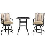 Beige 3-Piece Patio Bistro Set with Swivel Chairs