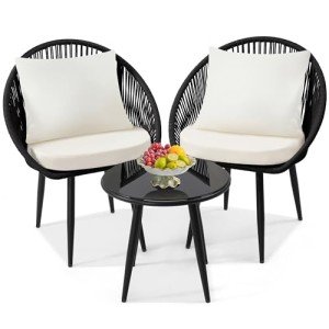 3-Piece Woven Rope Bistro Set with Cushions