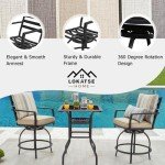 Beige 3-Piece Patio Bistro Set with Swivel Chairs