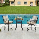 Beige 3-Piece Patio Bistro Set with Swivel Chairs