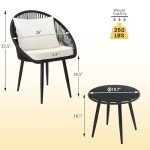 3-Piece Woven Rope Bistro Set with Cushions
