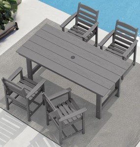 5-Piece Outdoor Dining Table Set with Umbrella Hole