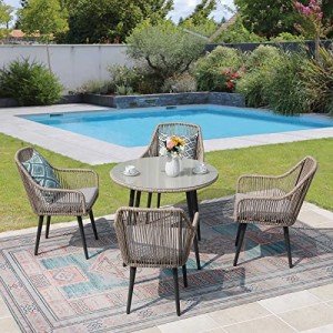 5-Piece Wicker Outdoor Dining Set with Cushions