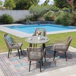 5-Piece Wicker Outdoor Dining Set with Cushions