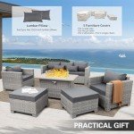 6-Piece Grey Wicker Patio Furniture Set with Fire Pit