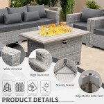 6-Piece Grey Wicker Patio Furniture Set with Fire Pit