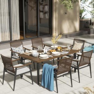 7-Piece Outdoor Patio Dining Set with Umbrella Hole
