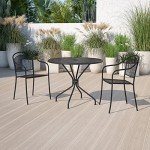 Black 35.25" Round Steel Patio Table with Umbrella