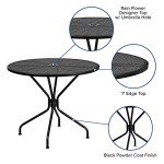 Black 35.25" Round Steel Patio Table with Umbrella
