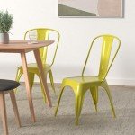 Stackable Metal Dining Chairs - Farmhouse Style, Yellow