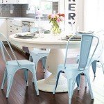 Set of 4 Stackable Distressed Blue Metal Dining Chairs