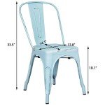 Set of 4 Stackable Distressed Blue Metal Dining Chairs