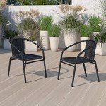 2 Pack Black Rattan Stack Chairs for Patio