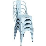 Set of 4 Stackable Distressed Blue Metal Dining Chairs