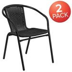 2 Pack Black Rattan Stack Chairs for Patio