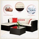 5-Piece Rattan Outdoor Sofa Set with Pillows