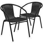 2 Pack Black Rattan Stack Chairs for Patio