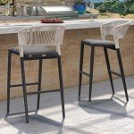 Purple Leaf Outdoor Rattan Bar Stool Set of 2