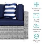 7-Piece Modular Wicker Patio Conversation Set - Gray/Navy