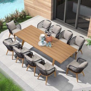 11-Piece Purple Leaf Wicker Patio Dining Set