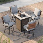 5-Piece Swivel Patio Bar Set with Fire Pit