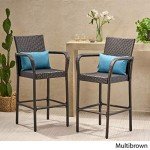 Brown Outdoor Bar Stools, Set of 2