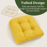 Yellow Tufted Seat Cushions for Patio Chairs - 2 Pack