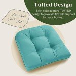 Tufted Teal Seat Cushions for Patio Chairs (Set of 2)