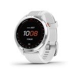 Garmin Approach S42, GPS Golf Smartwatch, Lightweight with 1.2" Touchscreen, 42k+ Preloaded Courses, Silver Ceramic Bezel and White Silicone Band, 010-02572-11 (Renewed)