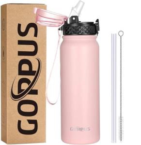 GOPPUS 600ml Insulated Water Bottle with Straw