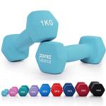 Light Blue Neoprene Coated 1kg Dumbbell Pair